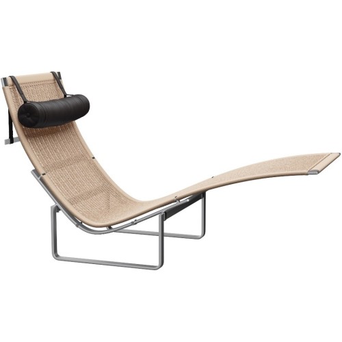 PK24 Chaise longue - Wicker + Headrest Aura Black Brown Leather - Fritz Hansen