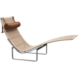 Chaise longue PK24 – Osier + Appuie-tête Cuir Aura Walnut - Fritz Hansen