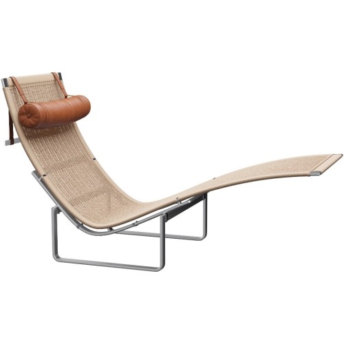 PK24 Chaise longue - Wicker + Headrest Grace Walnut Leather - Fritz Hansen