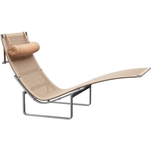 Chaise longue PK24 – Osier + Appuie-tête Cuir Natural - Fritz Hansen