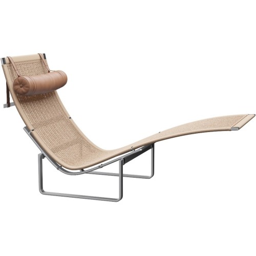 PK24 Chaise longue - Wicker + Headrest Rustik Leather - Fritz Hansen