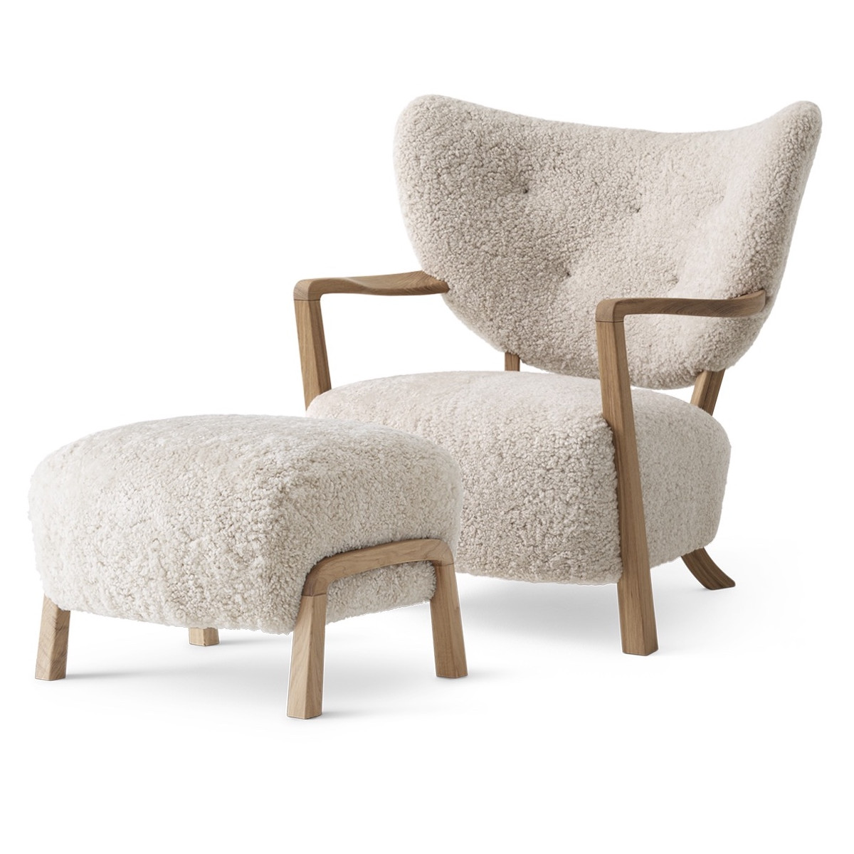 WULFF - Armchair + Footstool - oiled oak - sheepskin moonlight 17mm -  OFFER