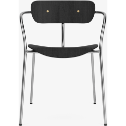 Pavilion AV2 chair – black lacquered oak + brass fittings + chrome legs - &Tradition