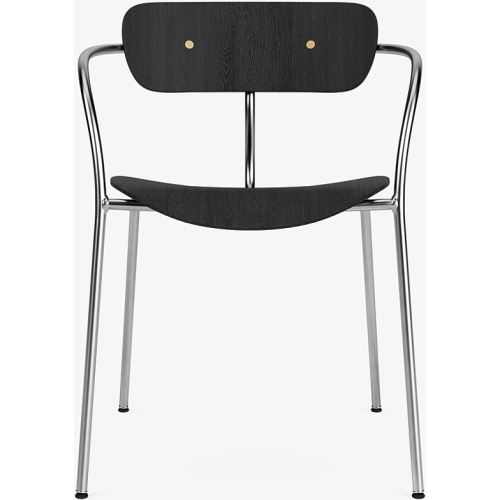 Pavilion AV2 chair – black lacquered oak + brass fittings + chrome legs - &Tradition