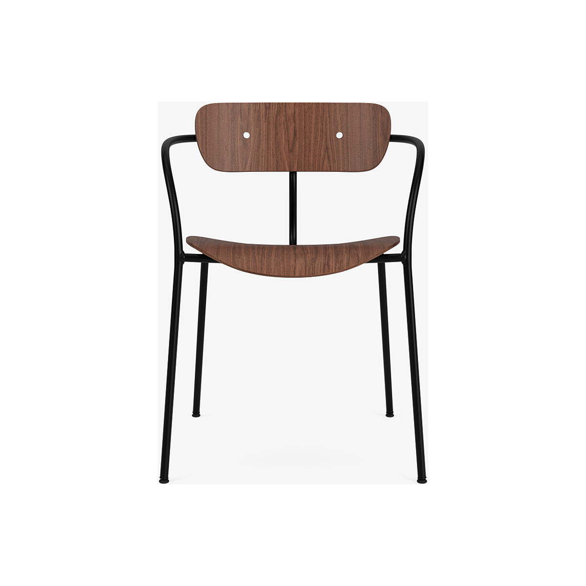 Pavilion AV2 chair – lacquered walnut + chrome fittings + black legs