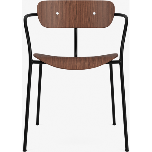 Pavilion AV2 chair – lacquered walnut + chrome fittings + black legs