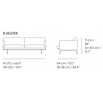 2-seater Outline sofa – Ecriture 240 + Polished aluminium legs