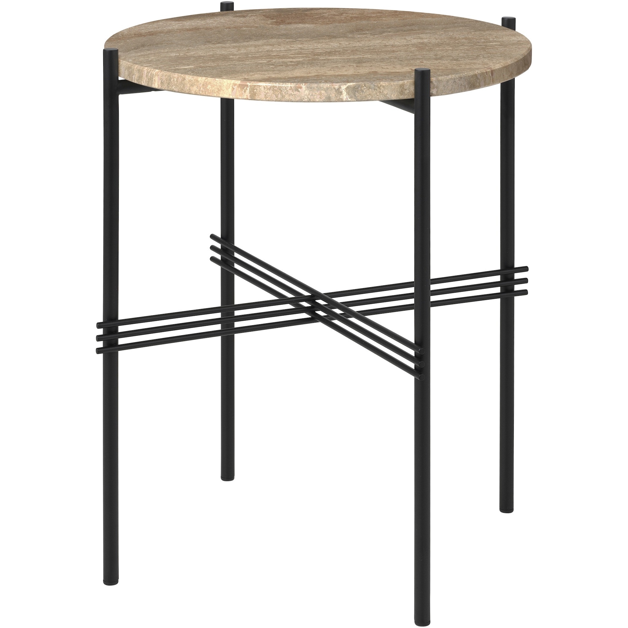 Ø40xH51cm - travertin warm taupe - base noire - table ronde TS - Gubi