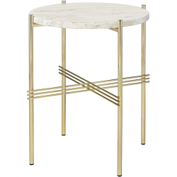 Ø40xH51cm - travertin neutral white - base laiton - table ronde TS - Gubi