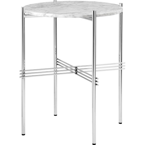 Ø40xH51cm - marbre blanc - base acier poli - table ronde TS - Gubi