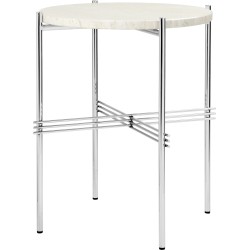 Ø40xH51cm - travertin neutral white - base acier poli - table ronde TS - Gubi