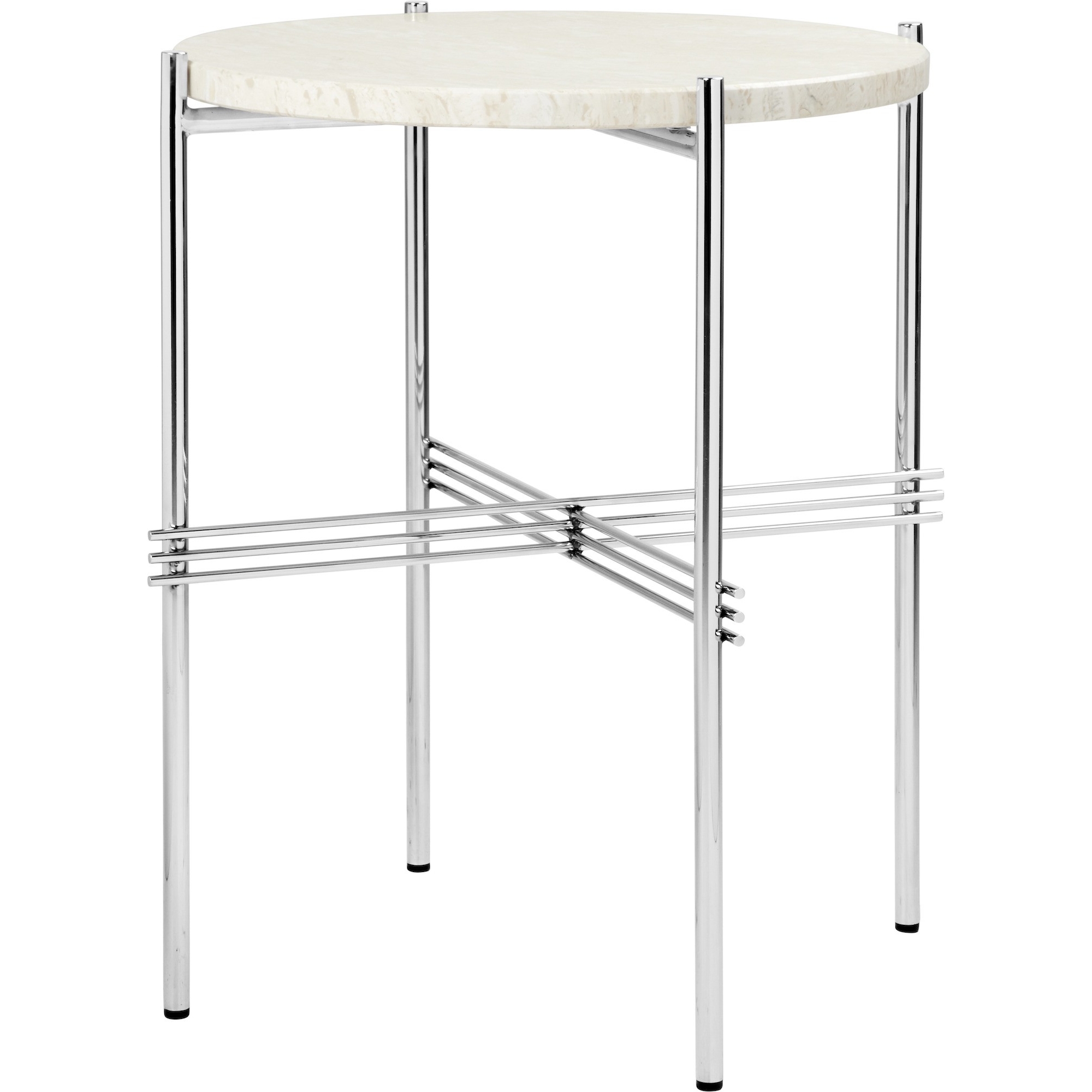 Ø40xH51cm - travertin neutral white - base acier poli - table ronde TS - Gubi