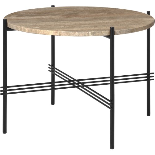 Ø55xH41cm - warm taupe travertine - black base - TS round table - Gubi