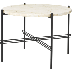 Ø55xH41cm - travertin neutral white - base noire - table ronde TS - Gubi