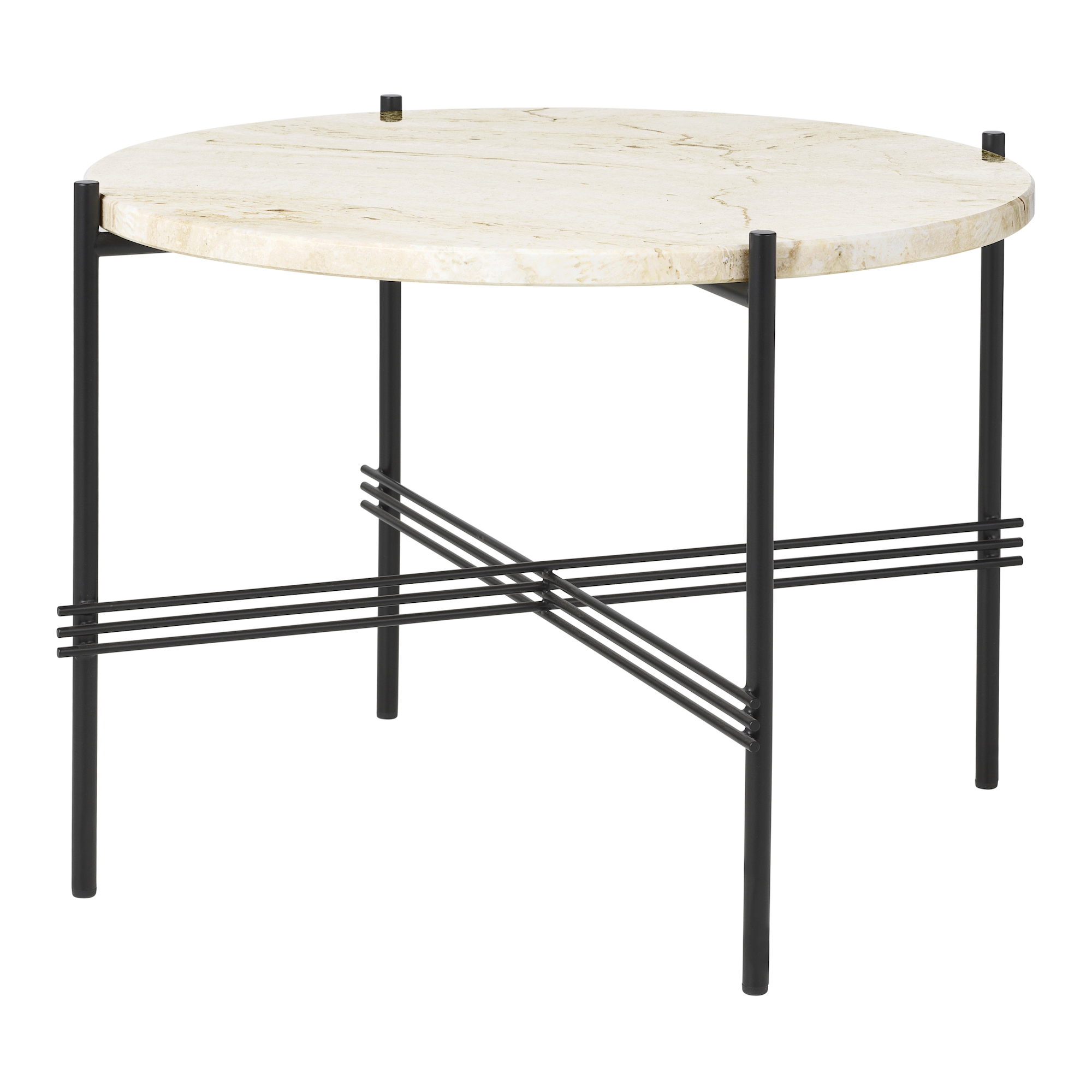 Ø55xH41cm - travertin neutral white - base noire - table ronde TS - Gubi