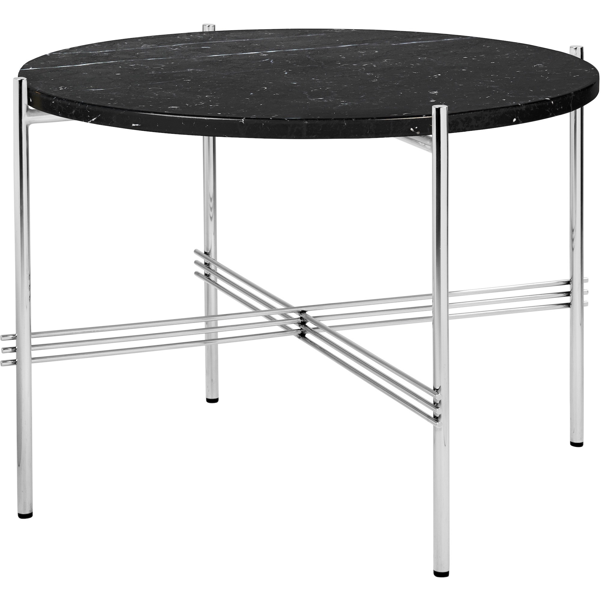 Ø55xH41cm - marbre noir - base acier poli - table ronde TS - Gubi