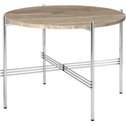 Ø55xH41cm - travertin warm taupe - base acier poli - table ronde TS - Gubi