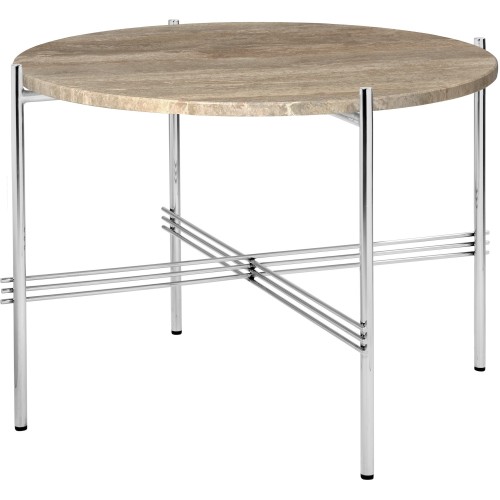 Ø55xH41cm - warm taupe travertine - polished steel base - TS round table - Gubi