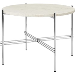 Ø55xH41cm - neutral white travertine - polished steel base - TS round table - Gubi