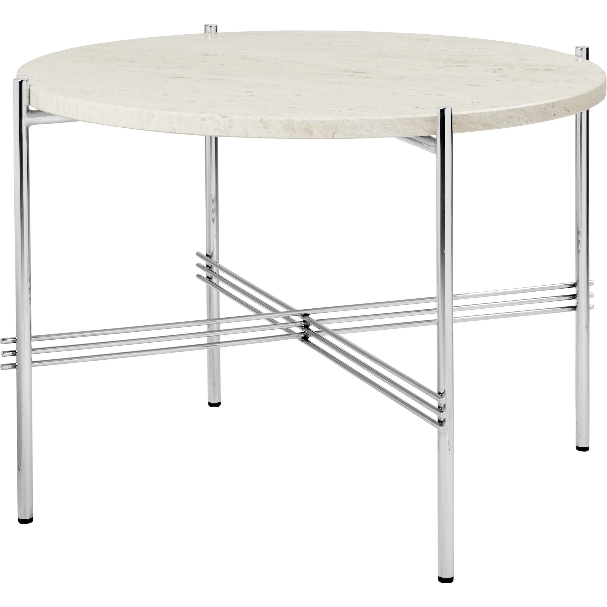 Ø55xH41cm - neutral white travertine - polished steel base - TS round table - Gubi