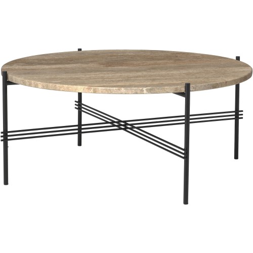 Ø80xH35cm - travertin warm taupe - base noire - table ronde TS - Gubi