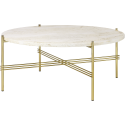 Ø80xH35cm - neutral white travertine - brass base - TS round table - Gubi