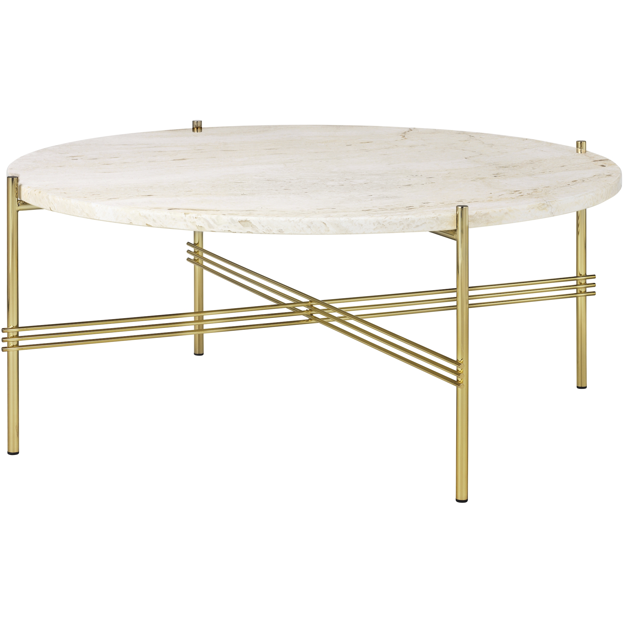 Ø80xH35cm - neutral white travertine - brass base - TS round table - Gubi