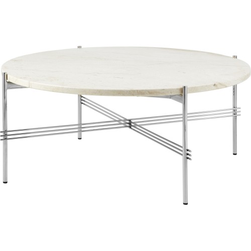 Ø80xH35cm - neutral white travertine - polished steel base - TS round table - Gubi