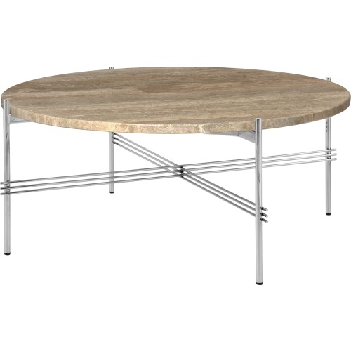 Ø80xH35cm - warm taupe travertine - polished steel base - TS round table - Gubi