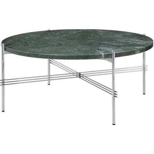 Ø80xH35cm - green marble - polished steel base - TS round table - Gubi