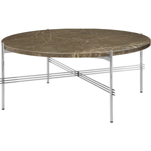 Ø80xH35cm - marbre marron - base acier poli - table ronde TS - Gubi