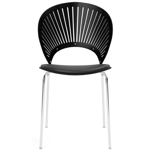 cuir Vice 11 noir + frêne noir / chrome – assise rembourrée – chaise Trinidad 3396 - Fredericia