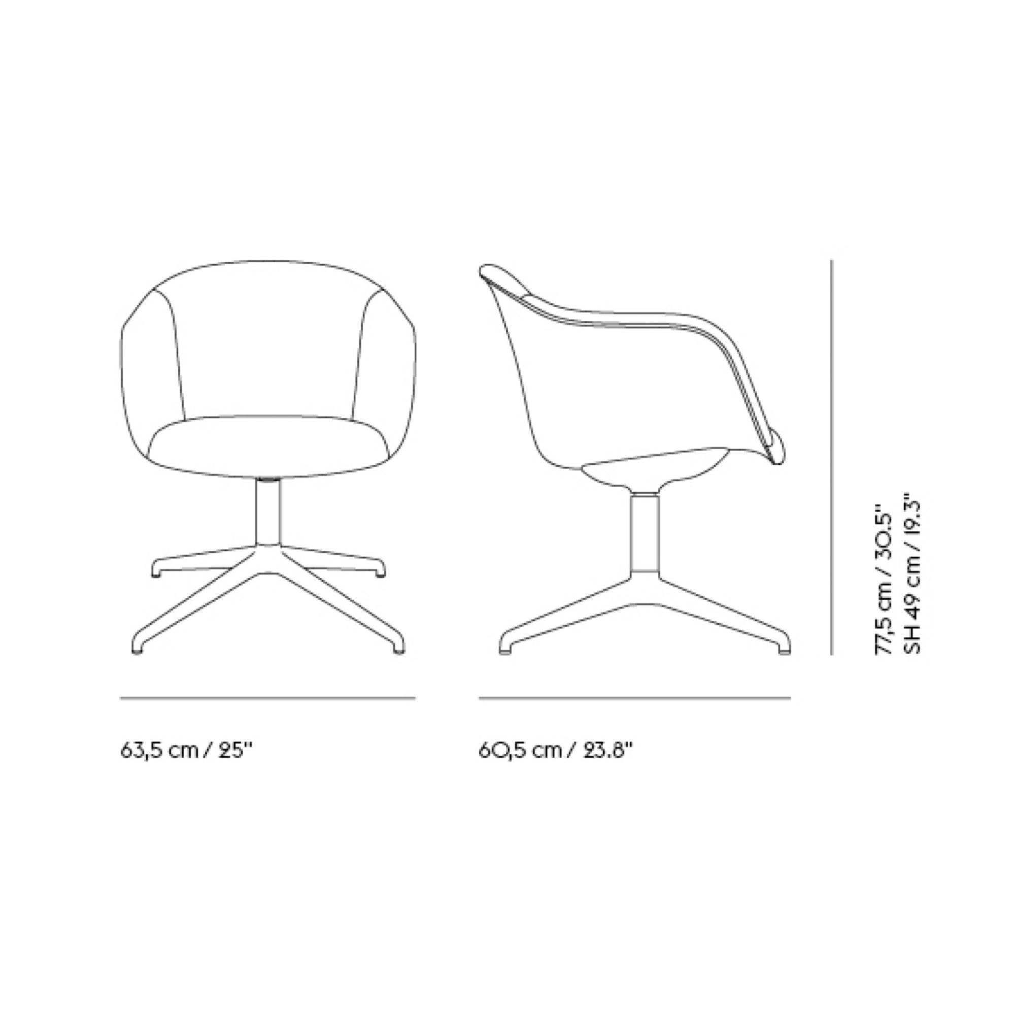 Fauteuil Fiber Soft – Base pivotante, Hauteur fixe, Avec ou sans retour - Muuto