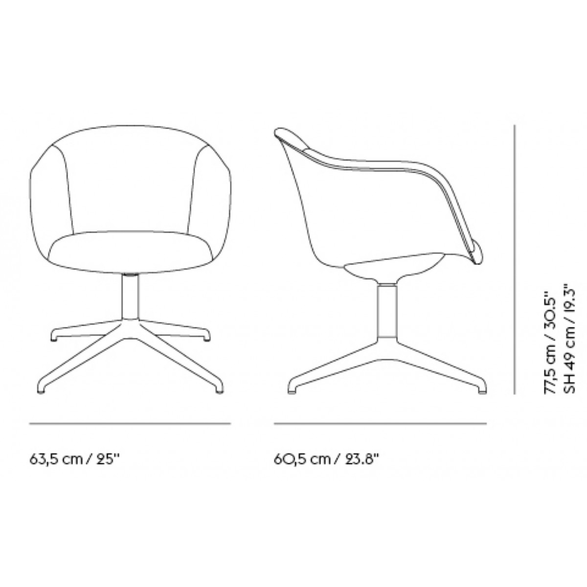 Fiber Soft Armchair - Swivel base, Fixed Height, With or without return