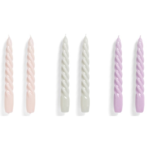 Twist candles set of 6 - light rose, light grey and lilac - HAY