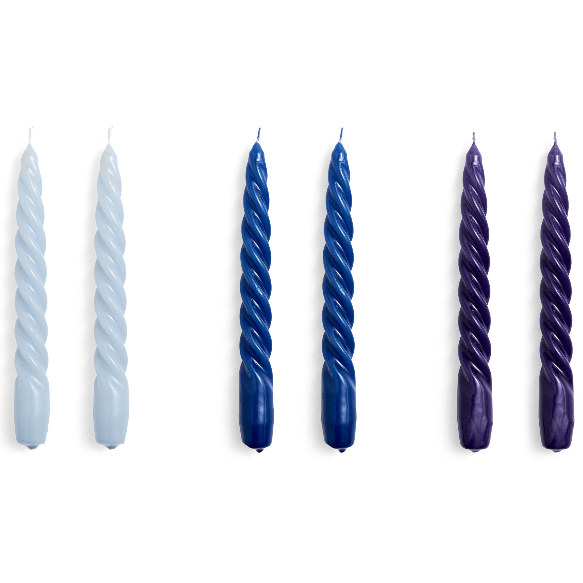 set de 6 bougies Twist - bleu clair, bleu et violet - HAY