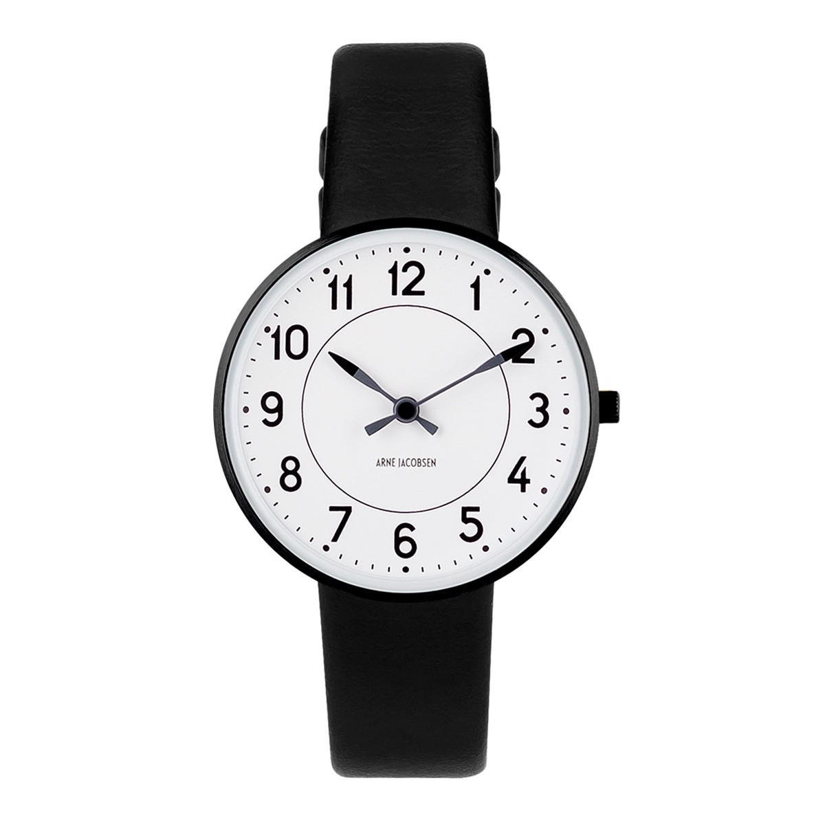 Ø34mm - black leather strap / white dial / brushed steel bezel - Station watch