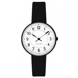 Ø30mm - black leather strap / white dial / brushed steel bezel - Station watch