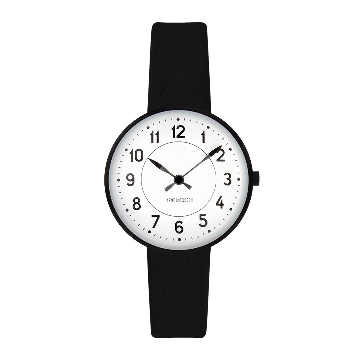 Ø30mm - black leather strap / white dial / brushed steel bezel - Station watch