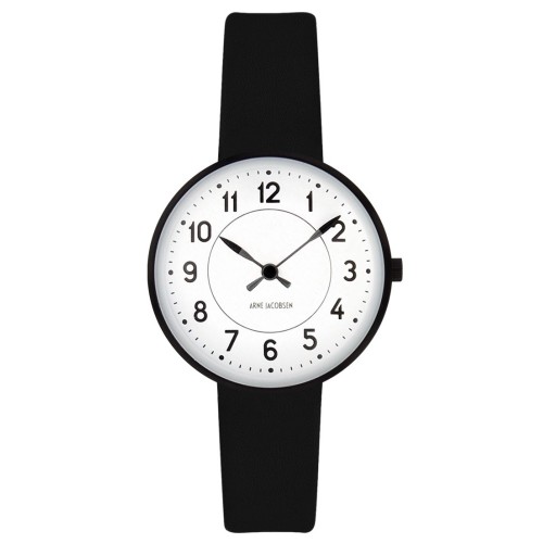 Ø30mm - black leather strap / white dial / brushed steel bezel - Station watch