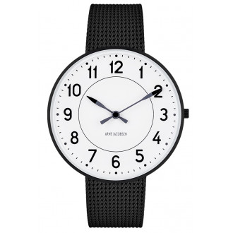 Ø40mm - black mesh strap / white dial / brushed steel bezel - Station watch