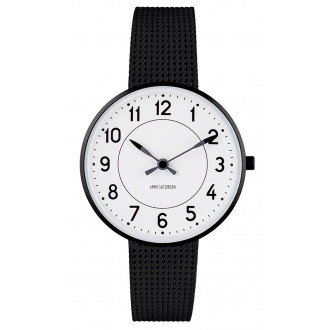 Ø34mm - black mesh strap / white dial / brushed steel bezel - Station watch