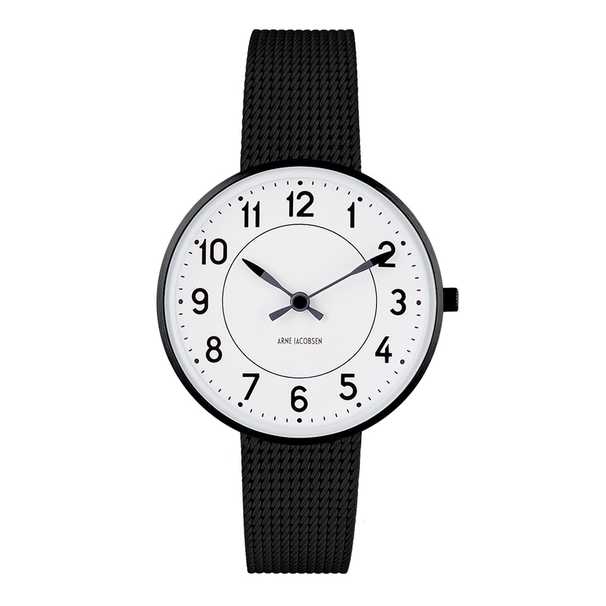 Ø34mm - black mesh strap / white dial / brushed steel bezel - Station watch