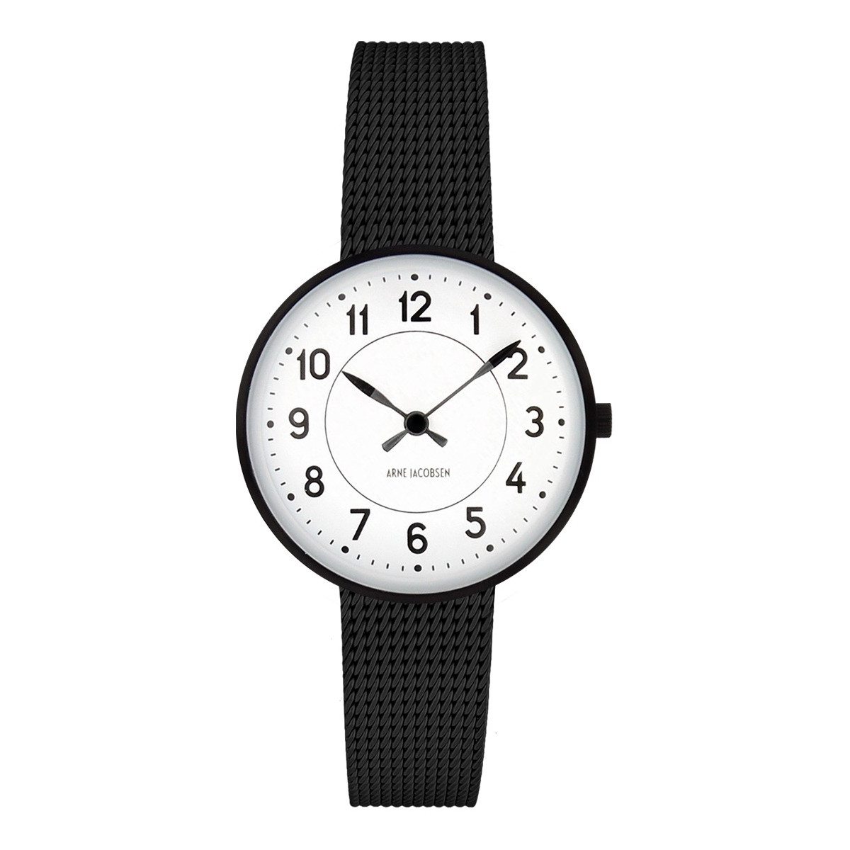 Ø30mm - black mesh strap / white dial / brushed steel bezel - Station watch