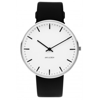 Montre City Hall - Ø40mm - acier brossé/blanc, cuir noir