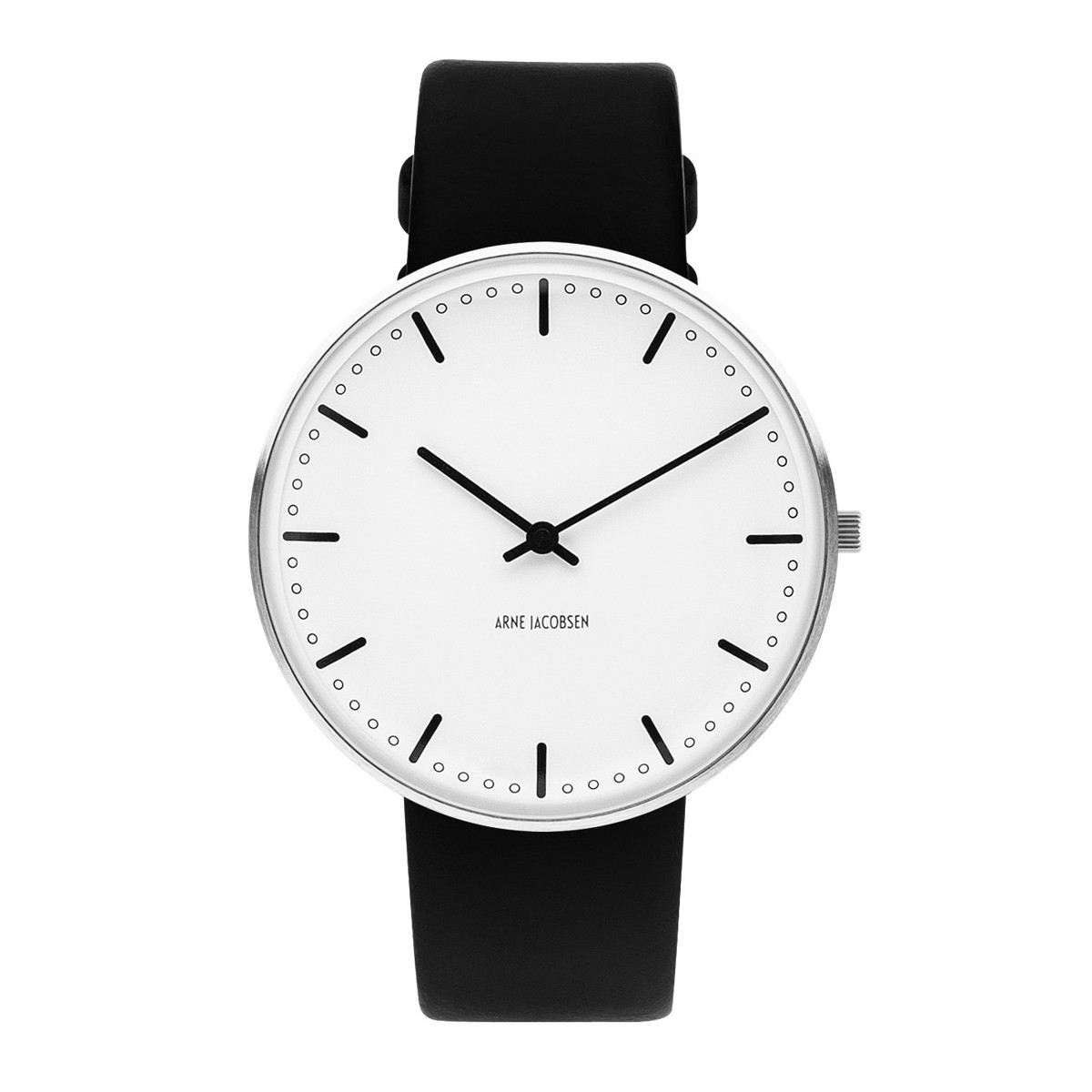 City Hall watch - Ø40mm - brushed steel/white, black leather strap