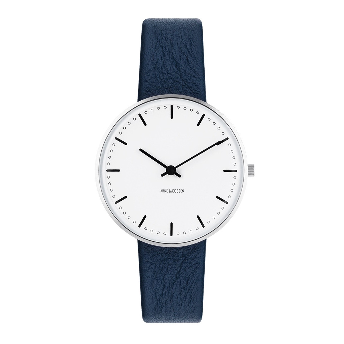 City Hall watch - Ø34mm - brushed steel bezel/white, navy blue leather