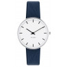 montre City Hall - Ø34mm - acier brossé/blanc, cuir bleu