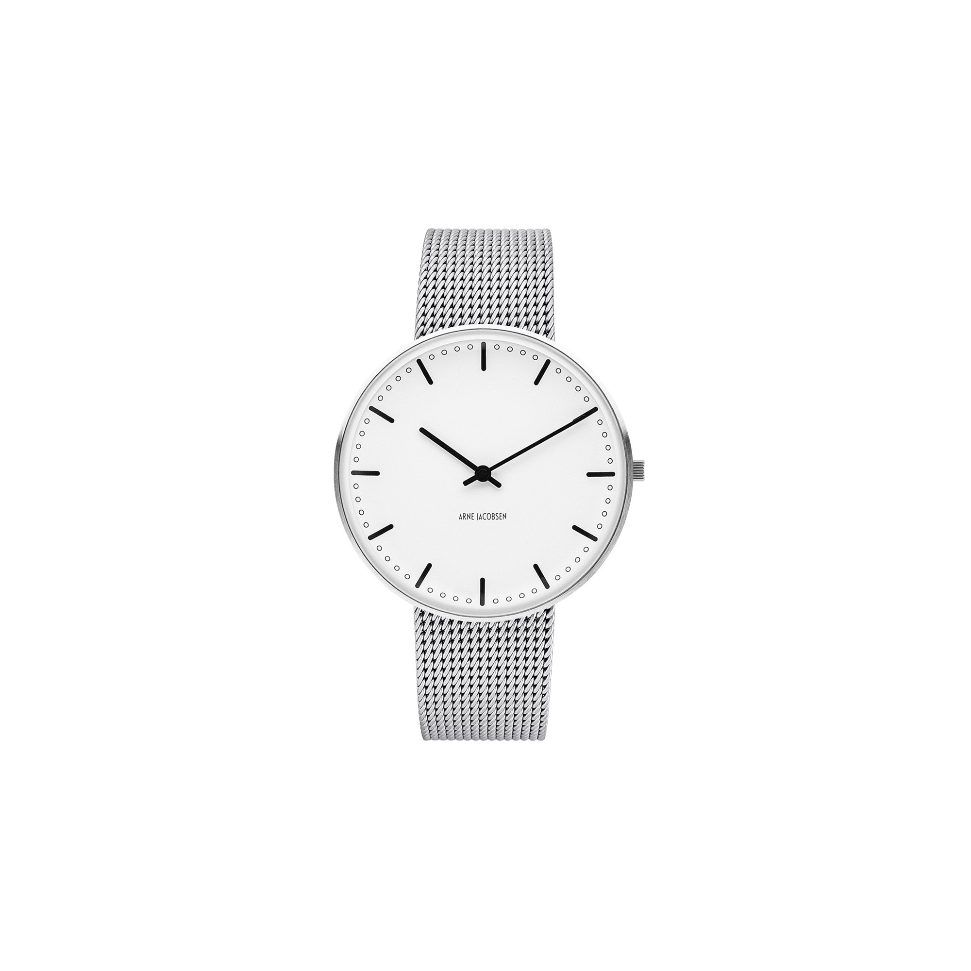 Montre City Hall - Ø40mm - acier brossé/blanc, bracelet maille acier