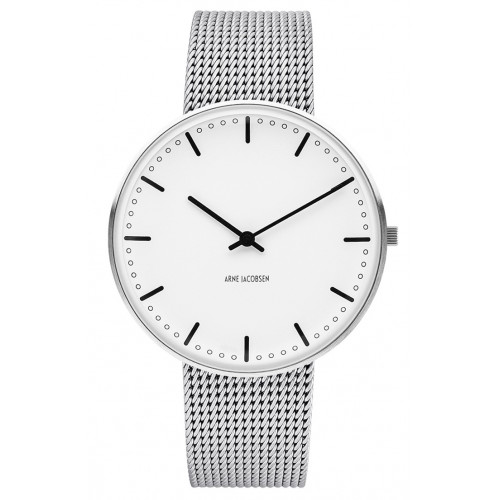 Montre City Hall - Ø40mm - acier brossé/blanc, bracelet maille acier